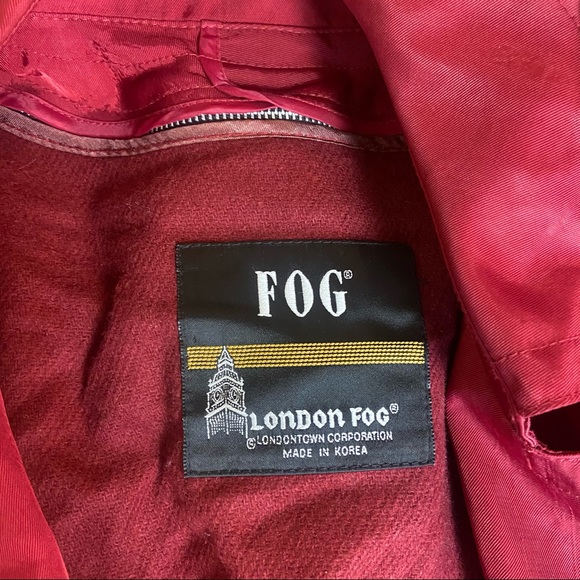 London Fog burgundy red long belted trench coat - Picture 5 of 12